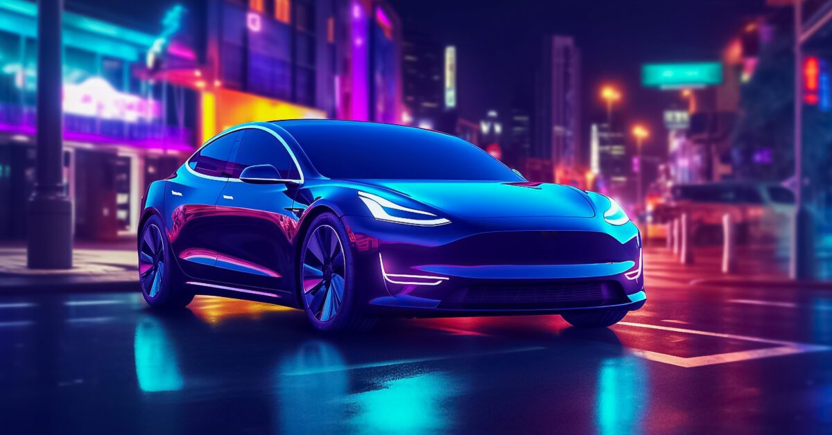Captivating electric car radiating a mesmerizing display of shimmering lights, epitomizing futuristic elegance and eco-conscious luxury.